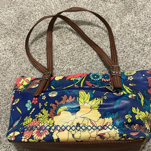 SakRoots Colorful Whimsical Double Handle Floral Canvas Coated Satchel Purse - Picture 5 of 15